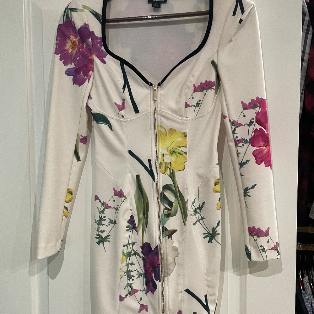 Karen Millen Floral Figure Form Zip Front Woven Dress